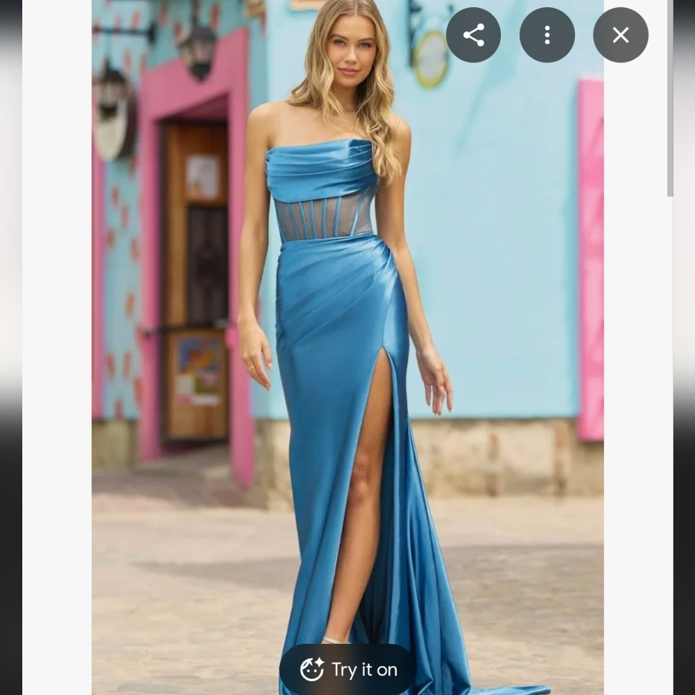Sherri Hill No 55554 Teal Mesh Mermaid Style Gown Size 00